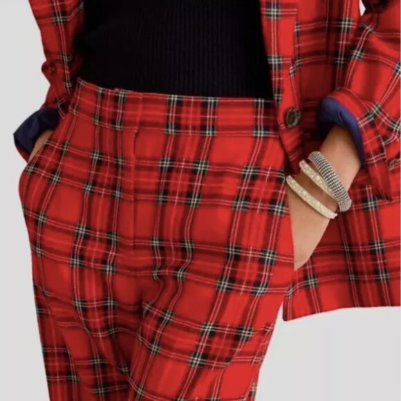 J.Crew Kate Straight-Leg Pant In Good Tidings Red Tartan Plaid Wool Blend - Picture 5 of 14